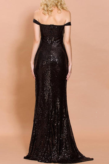 Vestido de festa longo sereia preto lantejoula